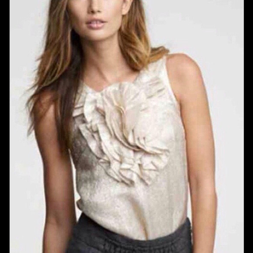 J.crew gold ruffle sleeveless blouse